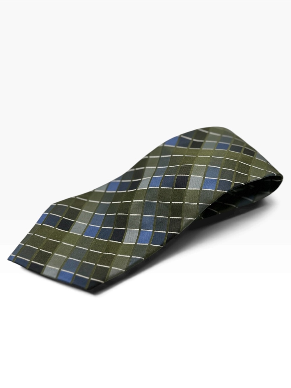Dockers Olive Green Plaid Tie with Blue and Gray Accents
